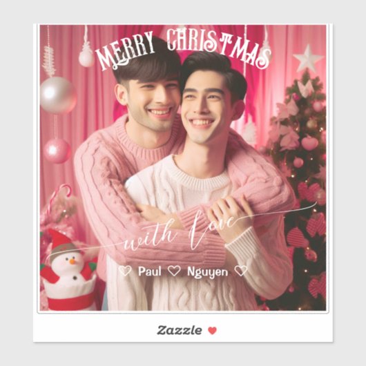 Merry Christmas Gay Retro Roze | Aangepaste foto Sticker (Vel)