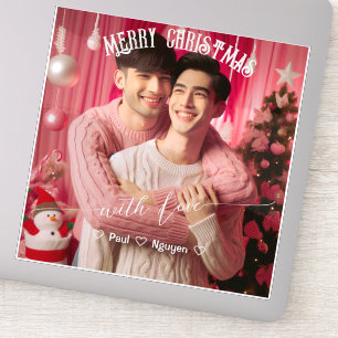 Merry Christmas Gay Retro Roze Aangepaste foto Sticker