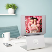 Merry Christmas Gay Retro Roze | Aangepaste foto Sticker (Laptop op bureau)