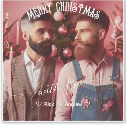 Merry Christmas Gay Retro Roze | Aangepaste foto Sticker (Voorkant)