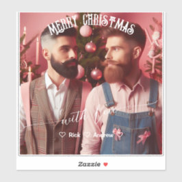 Merry Christmas Gay Retro Roze | Aangepaste foto Sticker