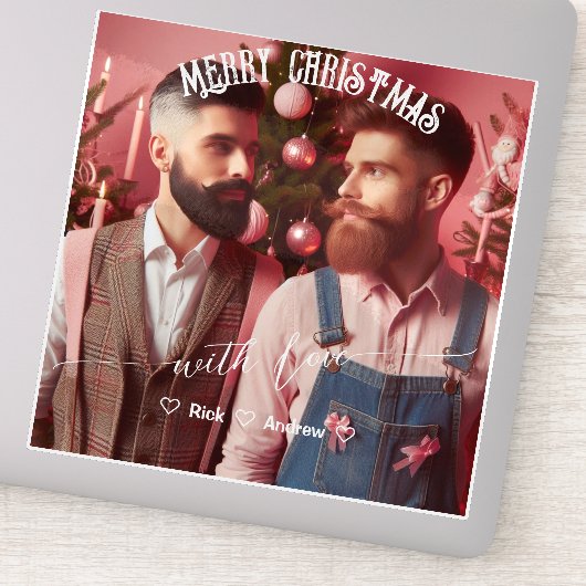 Merry Christmas Gay Retro Roze | Aangepaste foto Sticker (Detail)