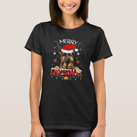 Merry Christmas German Shepherd Dog Santa Hat Xmas T-shirt (Voorkant)