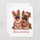 Merry Christmas German Shepherd Dogs Feestdagenkaart (Voorkant / Achterkant)
