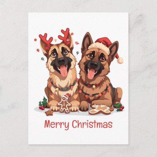 Merry Christmas German Shepherd Dogs Feestdagenkaart (Voorkant)
