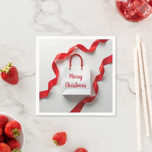 Merry Christmas Gift Bag With Red Ribbons Servet (Insitu)
