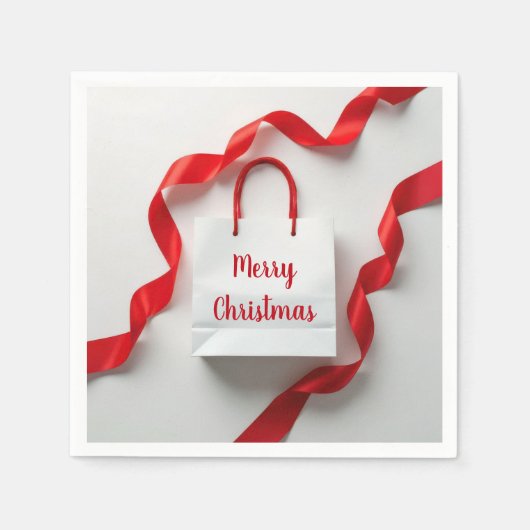 Merry Christmas Gift Bag With Red Ribbons Servet (Voorkant)