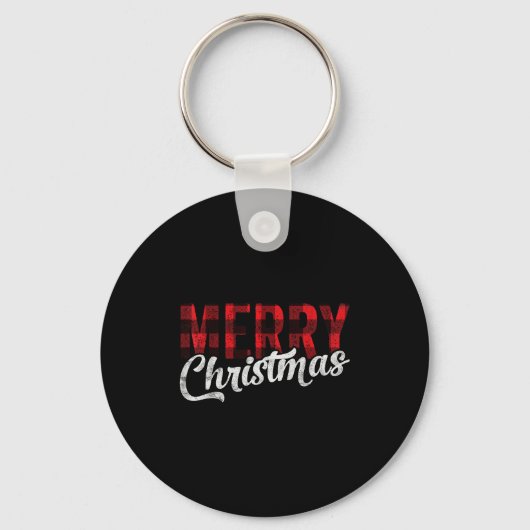 Merry Christmas Gift Family Xmas Red Buffalo Plaid Sleutelhanger (Voorkant)