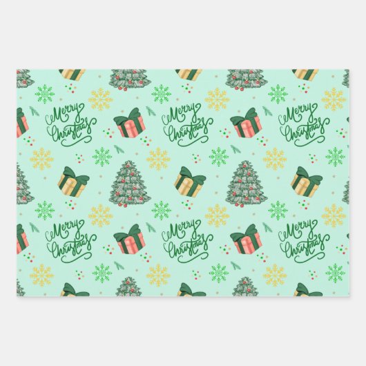 Merry Christmas Gift–Festive Tree & Present  Inpakpapier Vel (Voorkant 2)