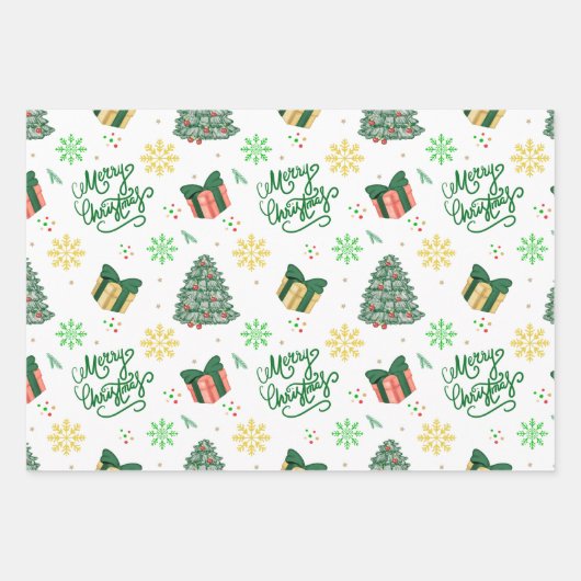 Merry Christmas Gift–Festive Tree & Present  Inpakpapier Vel (Voorkant)