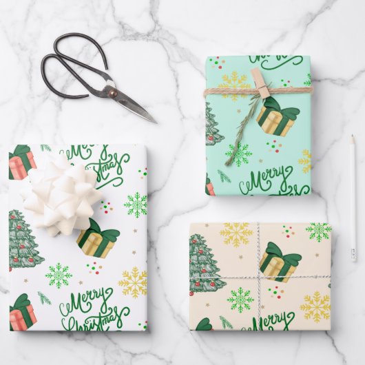 Merry Christmas Gift–Festive Tree & Present  Inpakpapier Vel (Voorkant)
