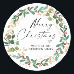 Merry Christmas Gift Label Greenery Krans Sticker<br><div class="desc">Het is bijna Kerstmis! Tijd om je cadeau voor het vakantieseizoen te plannen,  vergeet je persoonlijke Kerst stickers niet! Stijlvolle en mooie Kerst stickers zijn perfect voor kerstcadeautags of als envelopzegels op je kerstfeestkaarten en nog veel meer.</div>