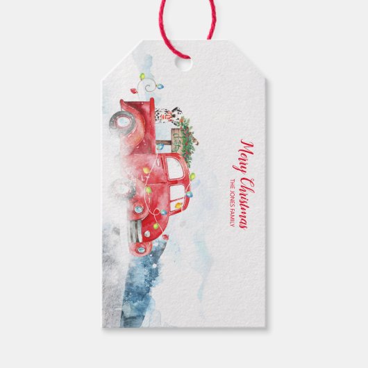 Merry Christmas Gift label met Red Truck Cadeaulabel (Voorkant)