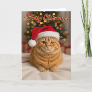 Merry Christmas – Ginger Cat by the Tree   Kaart