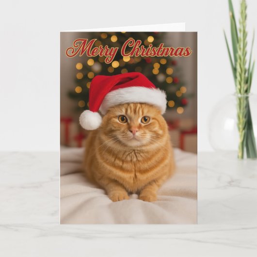Merry Christmas – Ginger Cat by the Tree   Kaart (Voorkant)
