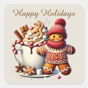 Merry Christmas Gingerbread Cocoa Voeg tekst toe Vierkante Sticker