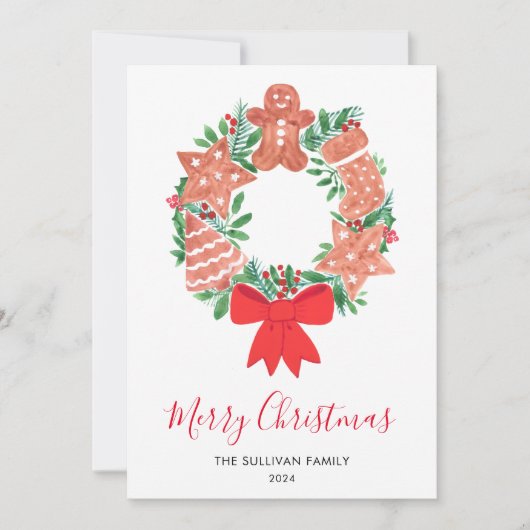 Merry Christmas Gingerbread Cookie Wreath Feestdagenkaart (Voorkant)