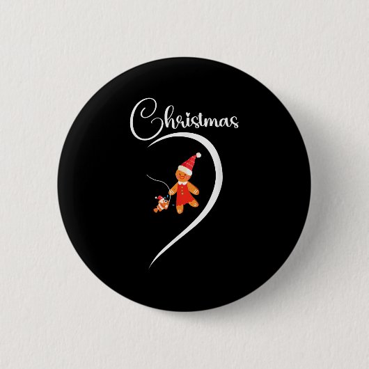 Merry Christmas Gingerbread Fishing Lover Couple C Ronde Button 5,7 Cm (Voorkant)