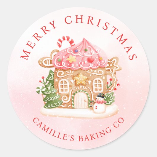 Merry Christmas Gingerbread House Holiday Ronde Sticker (Voorkant)