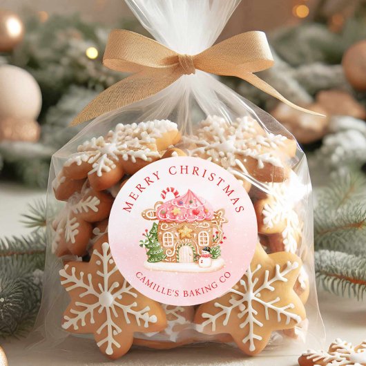 Merry Christmas Gingerbread House Holiday Ronde Sticker