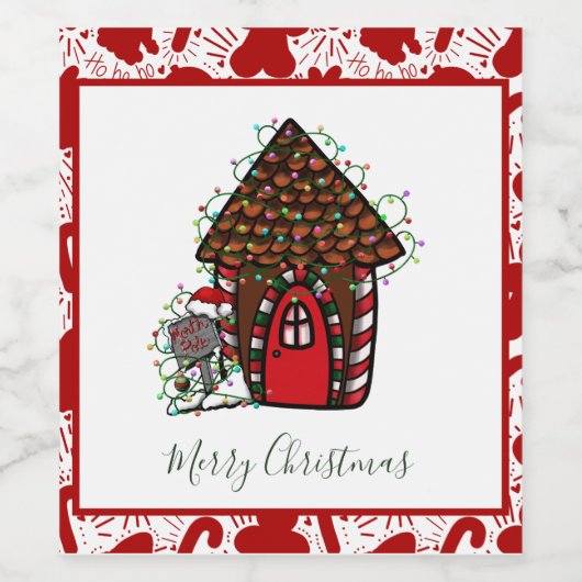 Merry Christmas gingerbread House  Wijn Etiket (Enkel label)