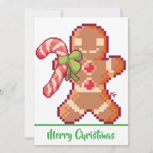 Merry Christmas, GingerBread man, pixel art  Kaart