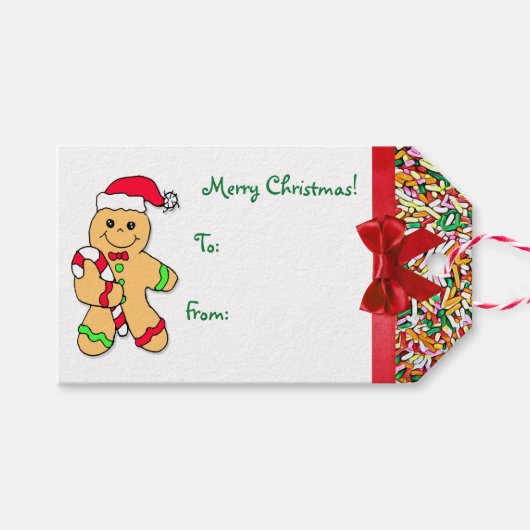 Merry Christmas Gingerbread Man Snoep Sprinkles Cadeaulabel (Voorkant (Horizontaal))