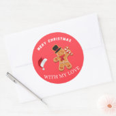 Merry Christmas Gingerbread Man with Santa Hat Vec Ronde Sticker (Envelop)