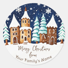 Merry Christmas Gingerbread Town Holiday Gift Labe Ronde Sticker