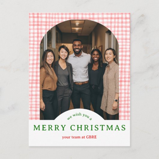 MERRY CHRISTMAS Gingham Arch PHOTO Business Xmas Briefkaart (Voorkant)