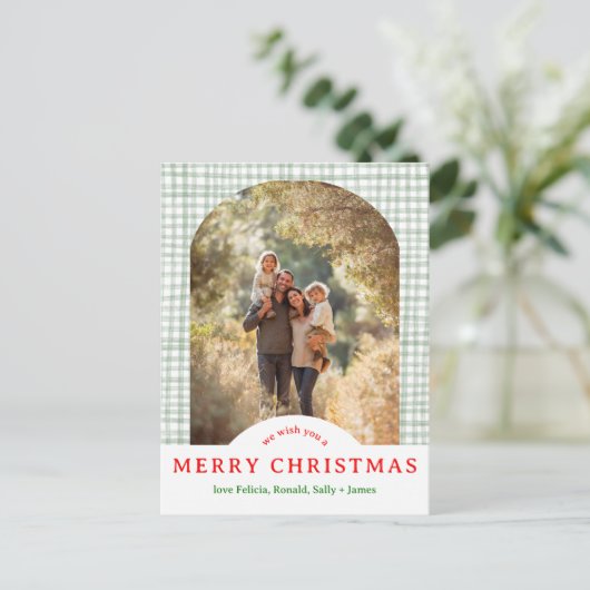 MERRY CHRISTMAS Gingham Holiday CUSTOM Arch FOTO Briefkaart (Staand voorkant)