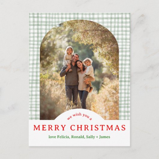 MERRY CHRISTMAS Gingham Holiday CUSTOM Arch FOTO Briefkaart (Voorkant)