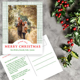 MERRY CHRISTMAS Gingham Holiday CUSTOM FOTO Briefkaart