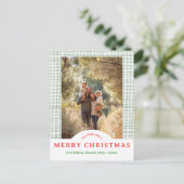 MERRY CHRISTMAS Gingham Holiday CUSTOM FOTO Briefkaart (Staand voorkant)