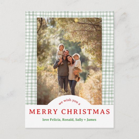 MERRY CHRISTMAS Gingham Holiday CUSTOM FOTO Briefkaart (Voorkant)