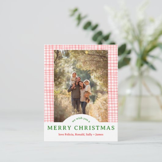 MERRY CHRISTMAS Gingham Holiday CUSTOM FOTO Briefkaart (Staand voorkant)