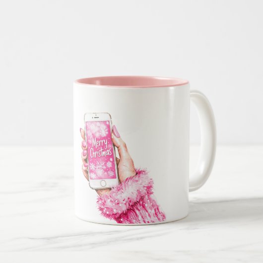 Merry Christmas Girly Glam Pink Nails  Tweekleurige Koffiemok (Voorkant rechts)