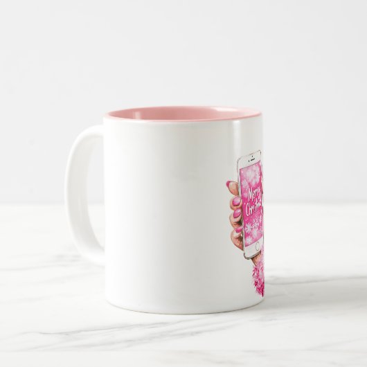 Merry Christmas Girly Glam Pink Nails  Tweekleurige Koffiemok (Voorkant links)