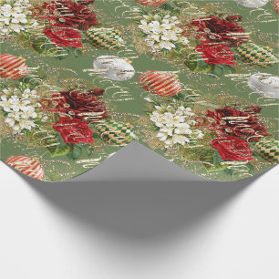 Merry Christmas Glitter Bauble Goud Rood Rose Groe Cadeaupapier