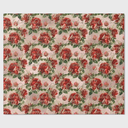 Merry Christmas Glitter Script Roos Gold Red Froze Cadeaupapier (Vlak)