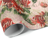 Merry Christmas Glitter Script Roos Gold Red Froze Cadeaupapier (Rol Hoek)