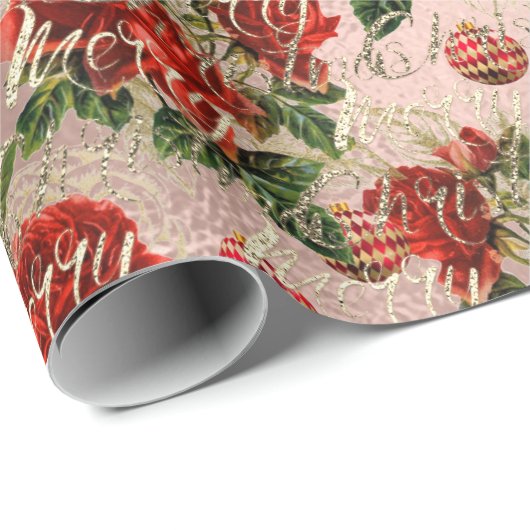 Merry Christmas Glitter Script Roos Gold Red Froze Cadeaupapier (Rol Hoek)