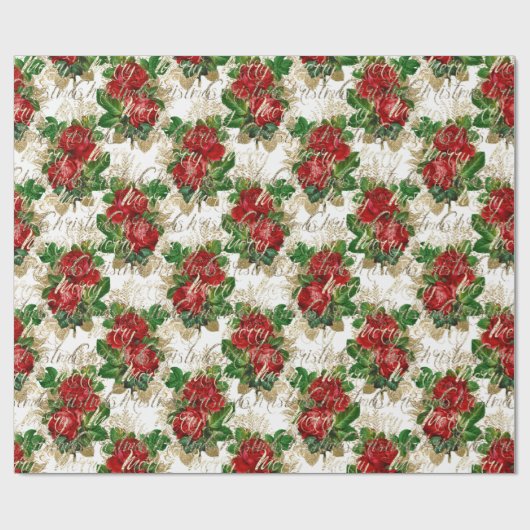 Merry Christmas Glitter Script Roos Goud Rood Wit Cadeaupapier (Vlak)