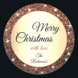 Merry Christmas Glitter Sparkle Stars Trendy Glam Ronde Sticker<br><div class="desc">Zaubershirts Design - Een glamoureus Merry Christmas-ontwerp met lichtgevende faux glitter sprankelende sterren op een gouden effect achtergrond. Pas deze X-Mas stickers eenvoudig aan naar jouw naam of tekst. Voor extra maatwerk laat je me hieronder eenvoudig een bericht achter. Ik zou graag uw ontwerpwensen in vervulling laten gaan! www.zazzle.com/store/zaubershirts www.zazzle.com/store/youropea_papeterie...</div>