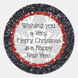 Merry Christmas Glitter Zwart en Rode Stickers