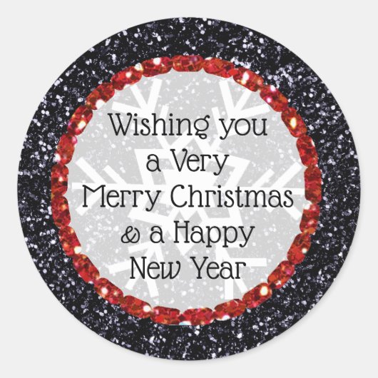 Merry Christmas Glitter Zwart en Rode Stickers (Voorkant)