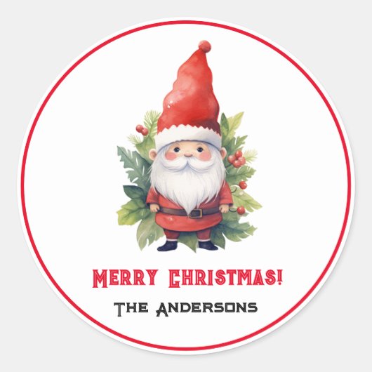 Merry Christmas Gnome Custom Ronde Sticker (Voorkant)
