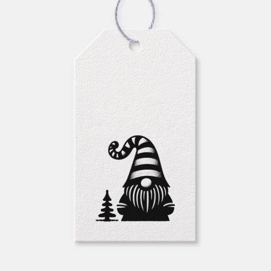 Merry Christmas Gnome Grunge Chic Black & White Cadeaulabel (Voorkant)