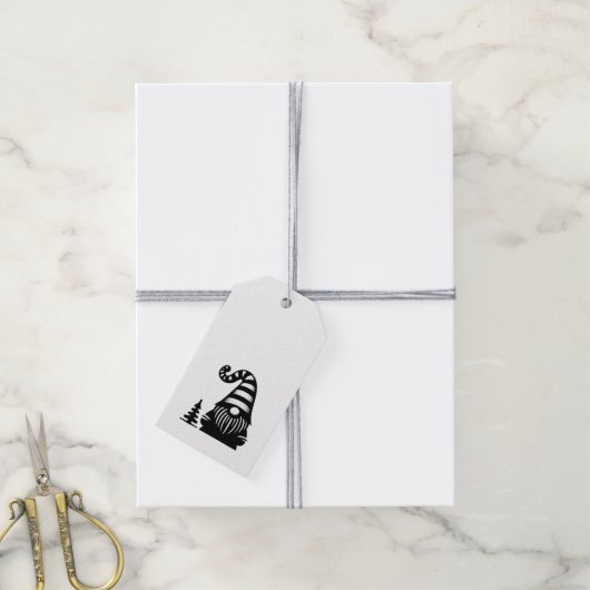 Merry Christmas Gnome Grunge Chic Black & White Cadeaulabel (Met Touw)