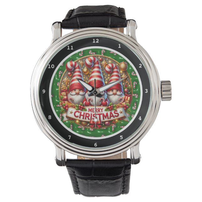 Merry Christmas Gnomes Decorative Horloge (Voorkant)